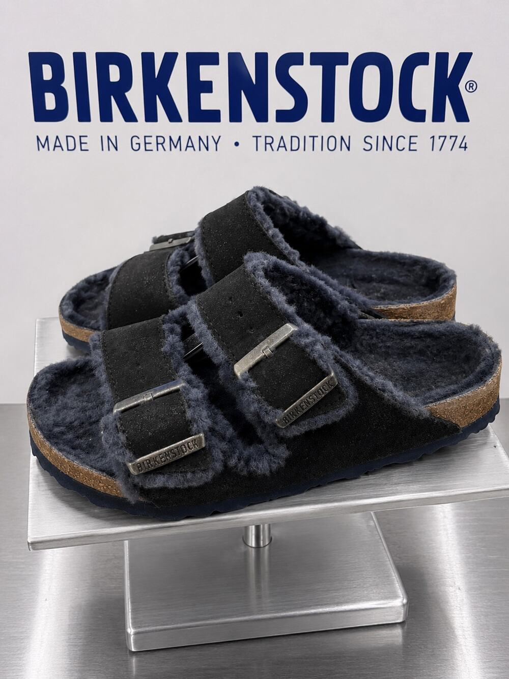 Birkenstock Arizona Shearling Suede Blue W6 M4 EU37 Narrow Sandals